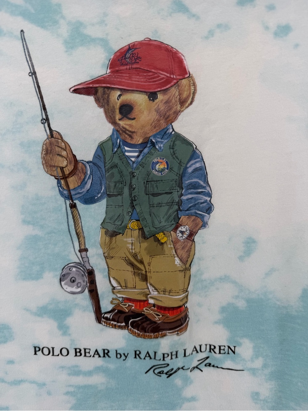 Polo Ralph Lauren Kids Polo Bear T-Shirt Size S (8) Fishing Bear Tie Dye Blue - Picture 2 of 4